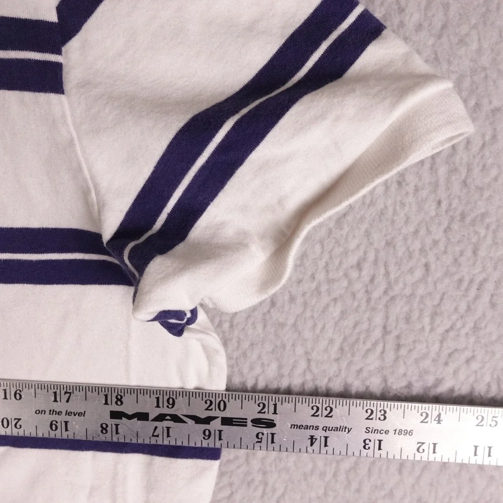 Hollister Mens XL White Navy Blue Striped Surfer Cut Short Sleeve Polo Shirt